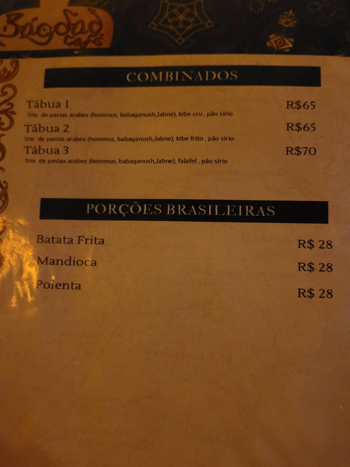 Bagdad Café cardápio