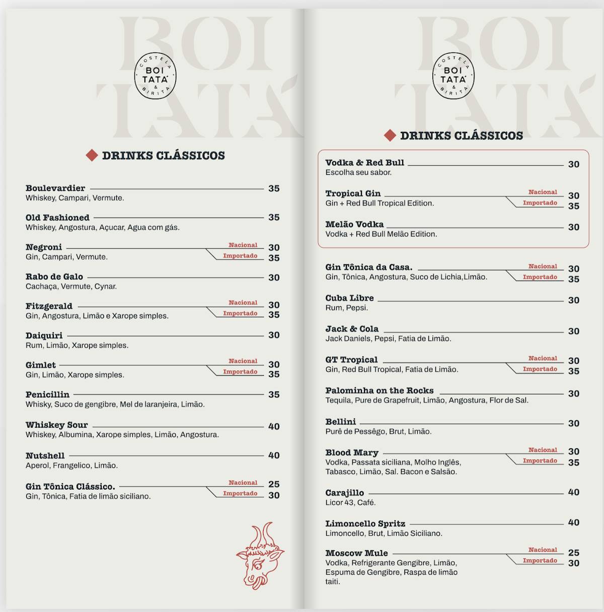 Boi-Tatá Costela & Birita cardápio