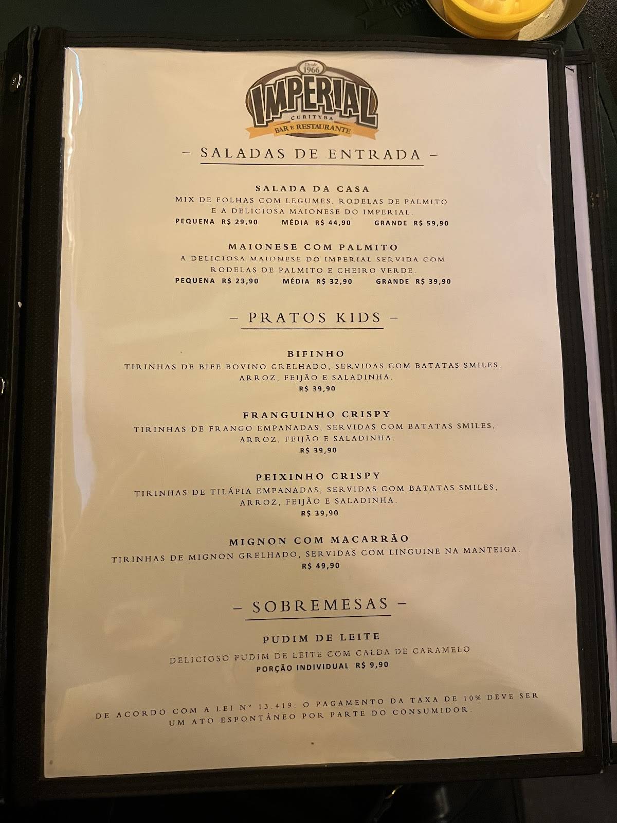 Restaurante Imperial - Curityba cardápio