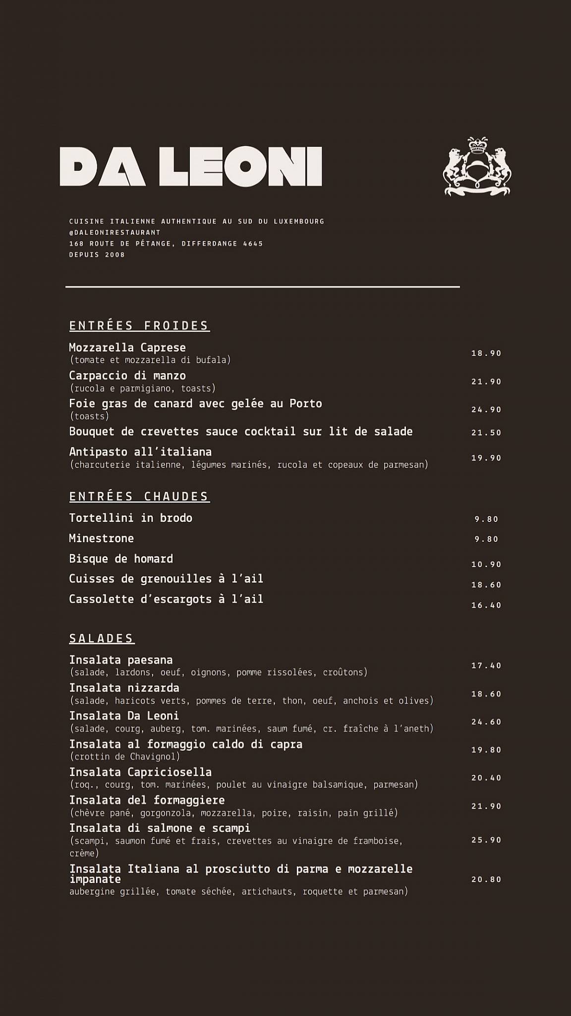 Menu de Da Léoni