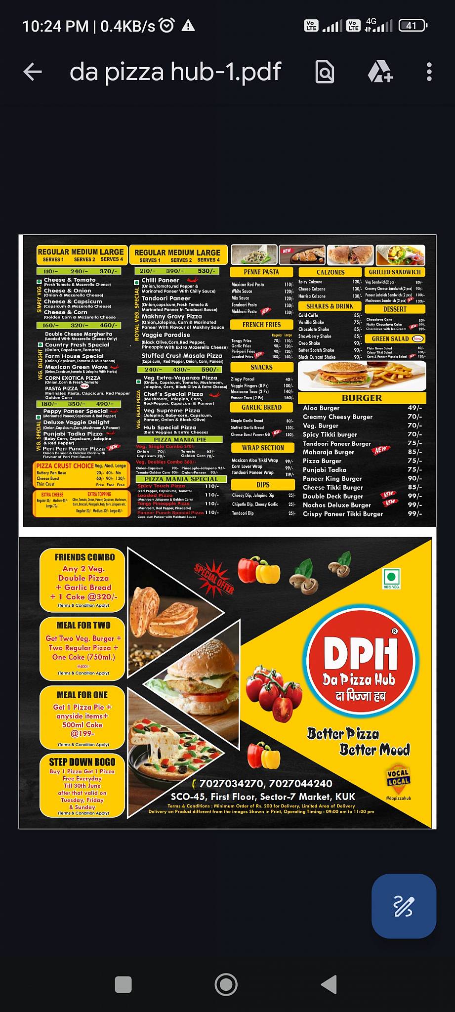 Da Pizza Hub Kurukshetra menu