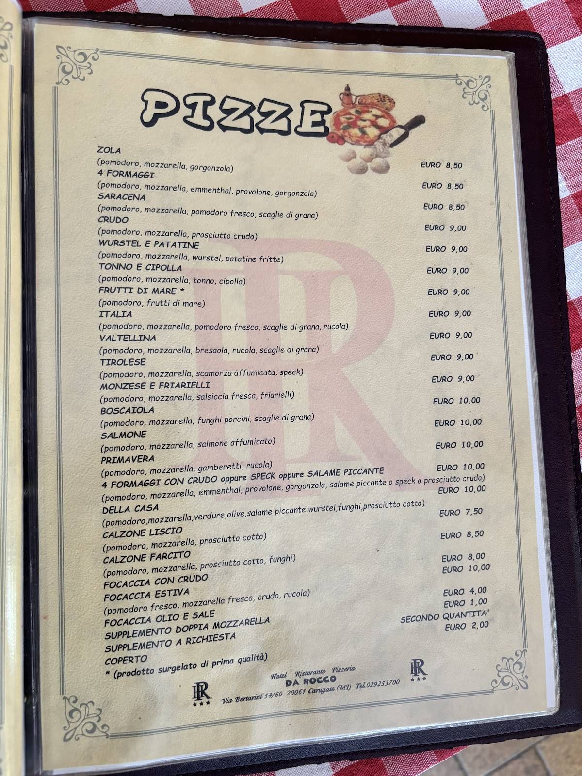 Menu di Da Rocco Ristorate Pizzeria 