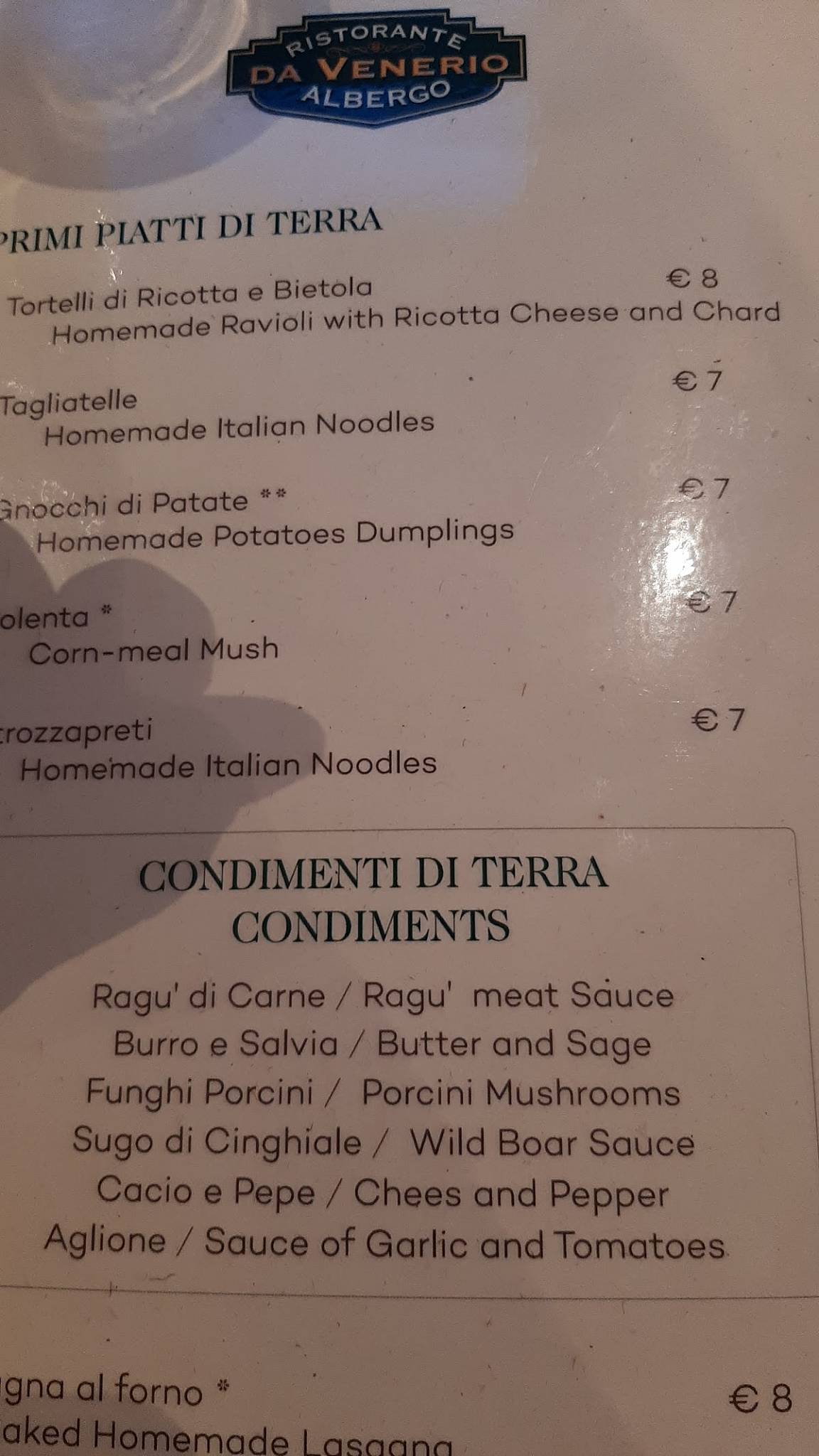 Menu di Da Venerio 
