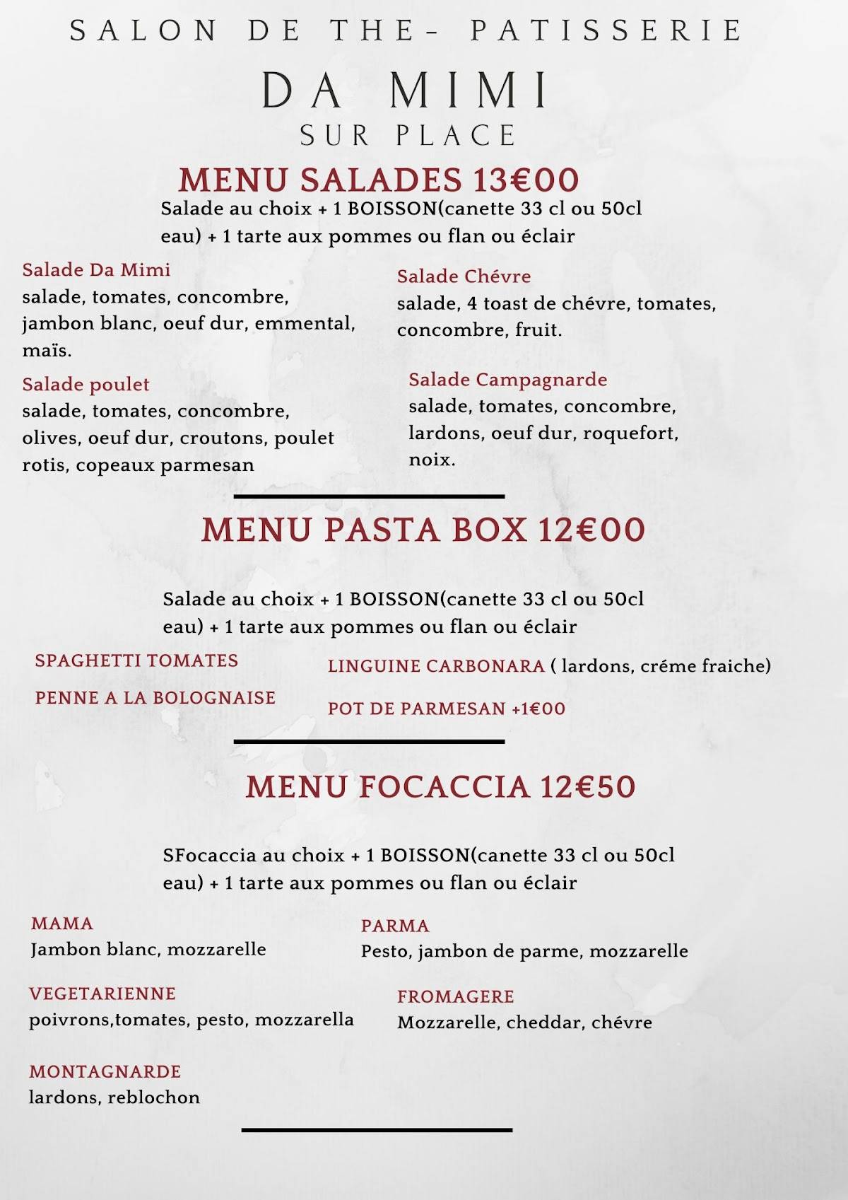 Menu de Da Mimi