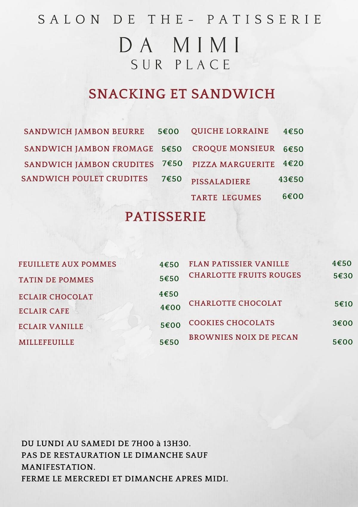 Menu de Da Mimi