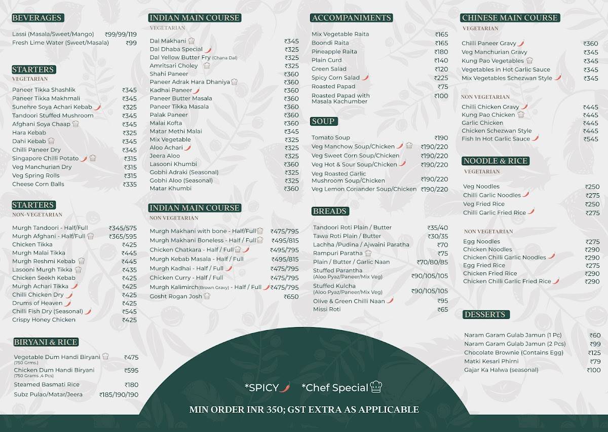 Dana Choga menu