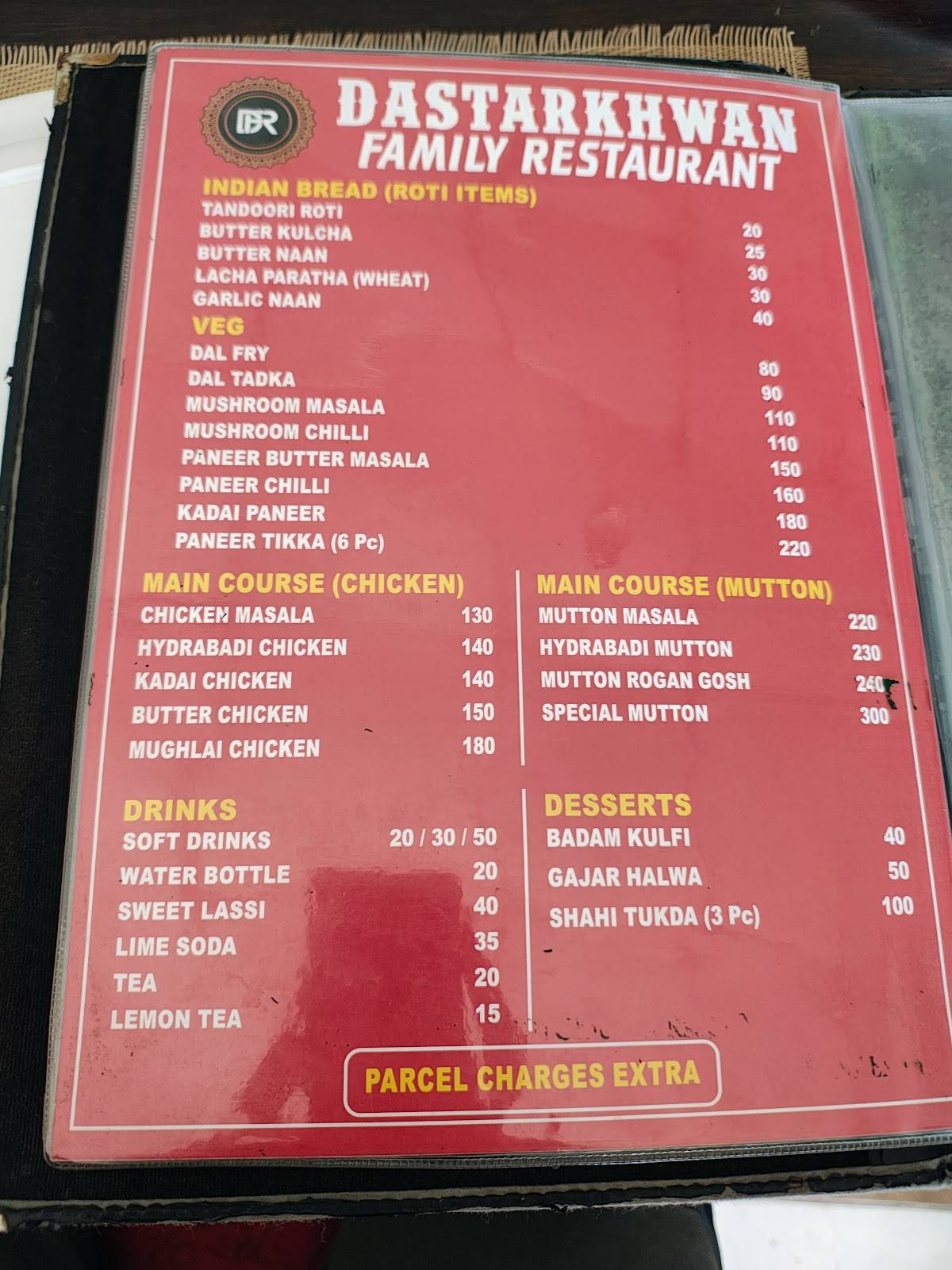 Dastarkhwan Restaurant menu