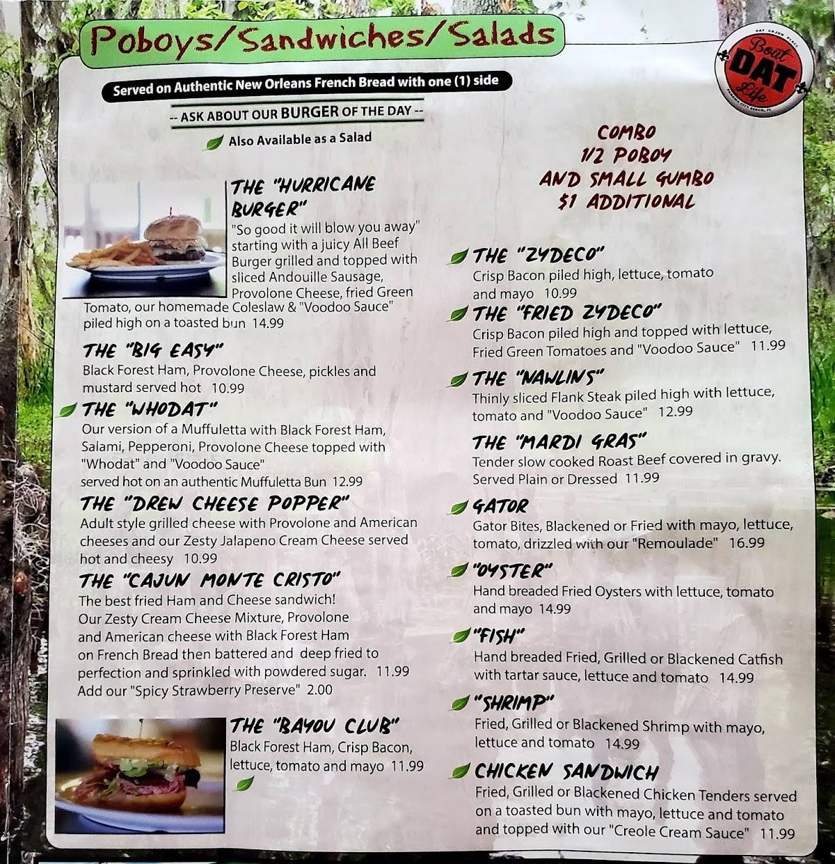 Menu at Dat Cajun Place Cafe, Panama City Beach, 2705 Thomas Dr