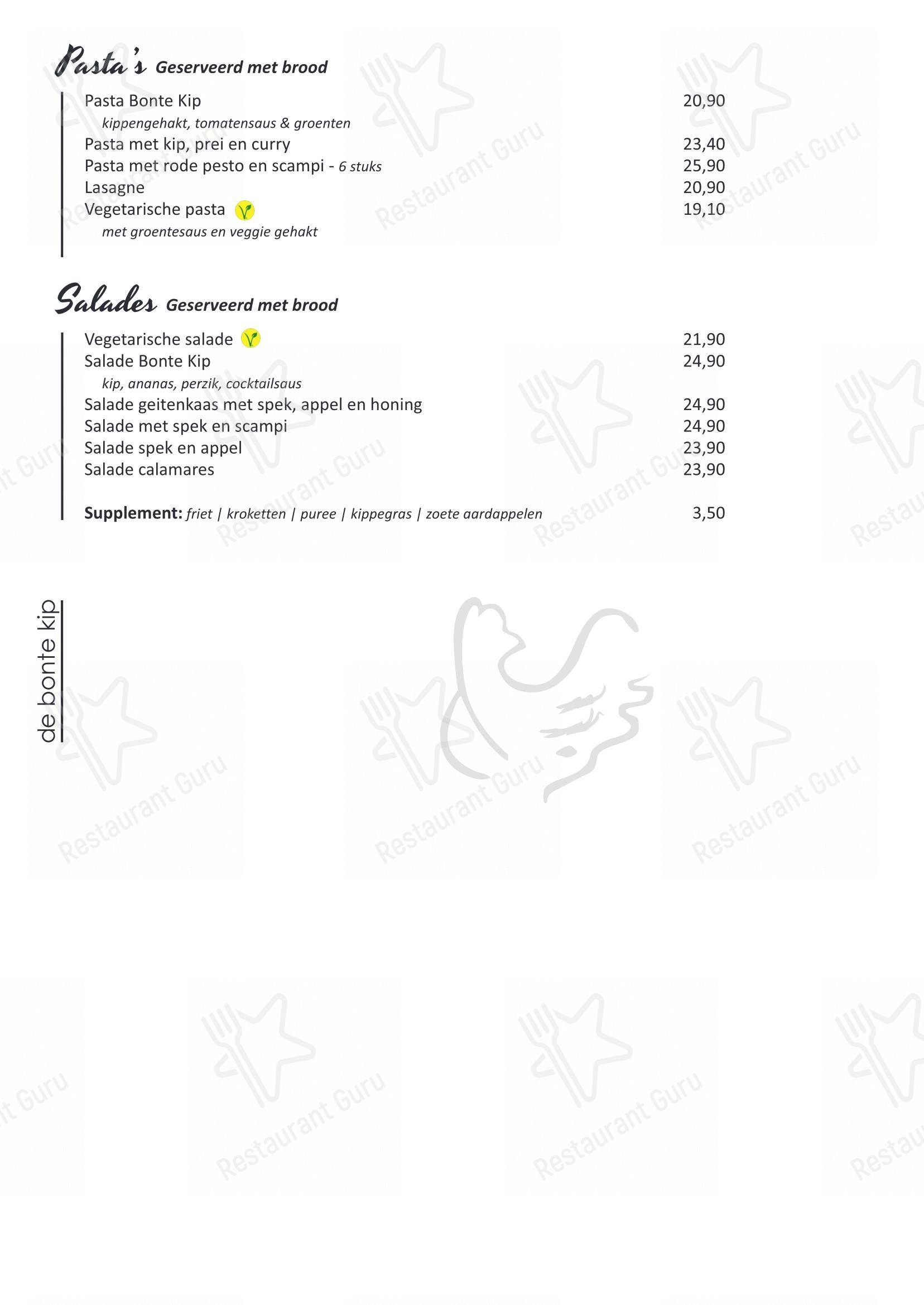 Menu bar pour De Bonte Kip, Restaurant restaurant