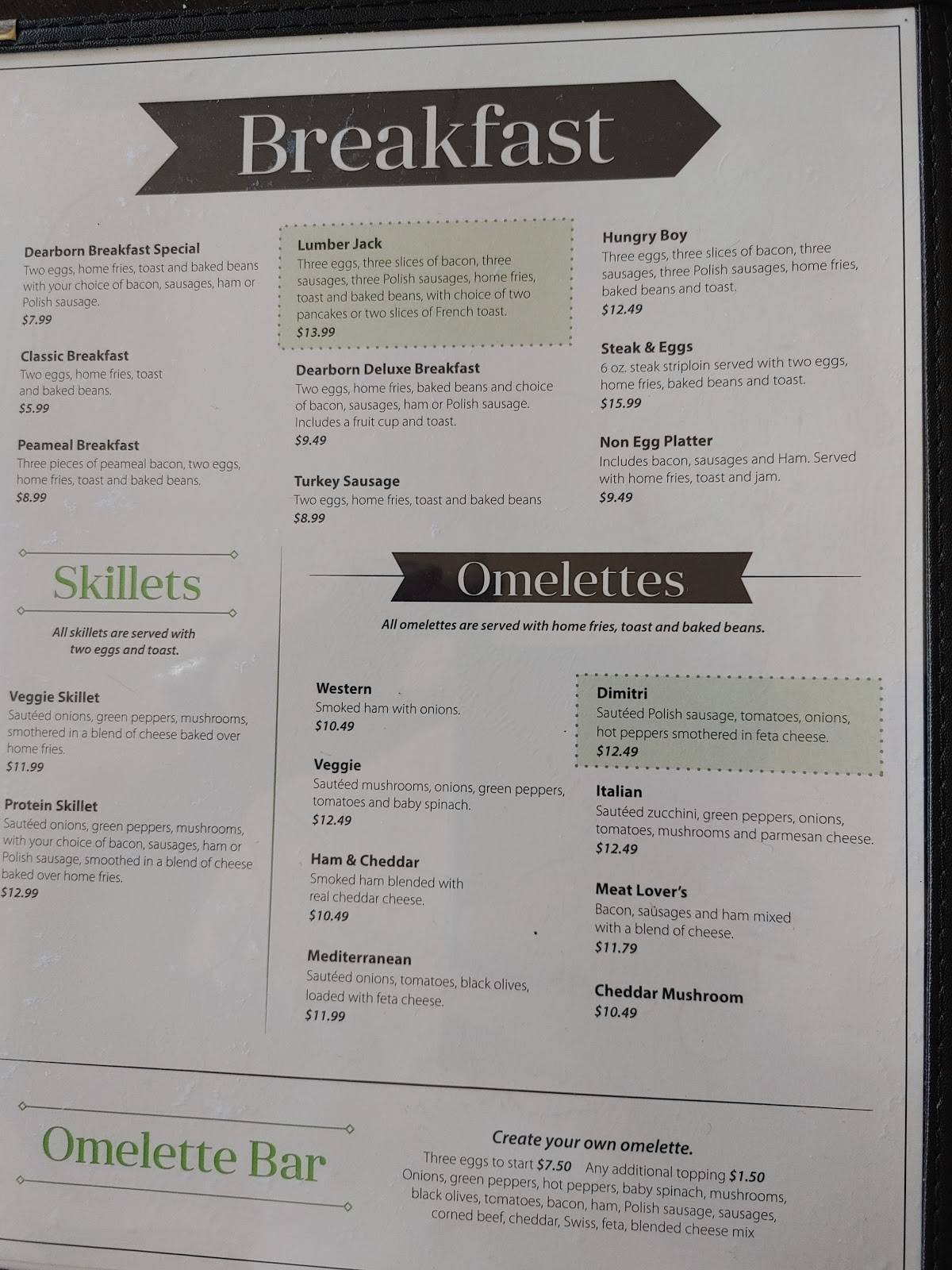 Menu de Dearborn Restaurant