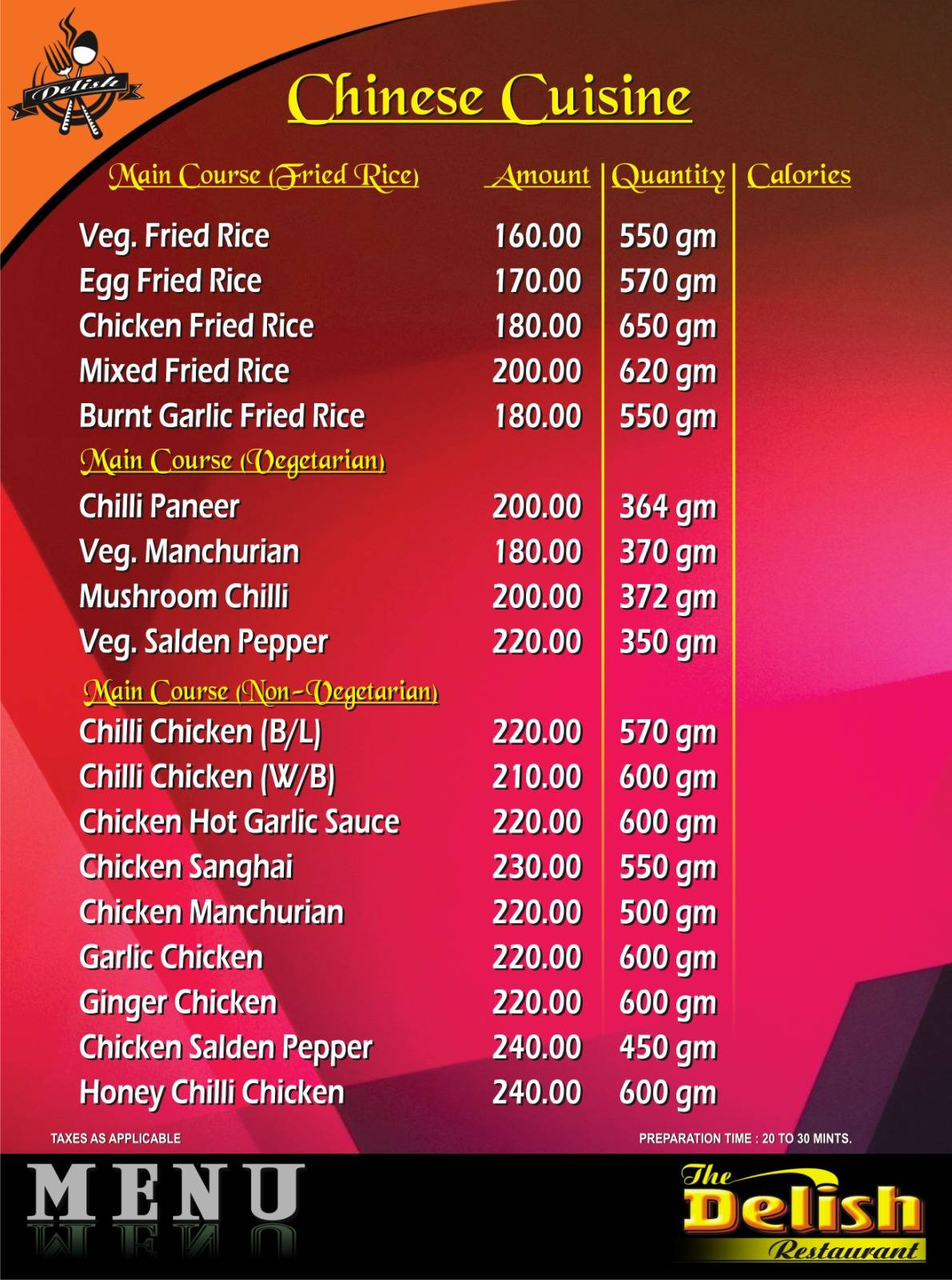 Delish menu