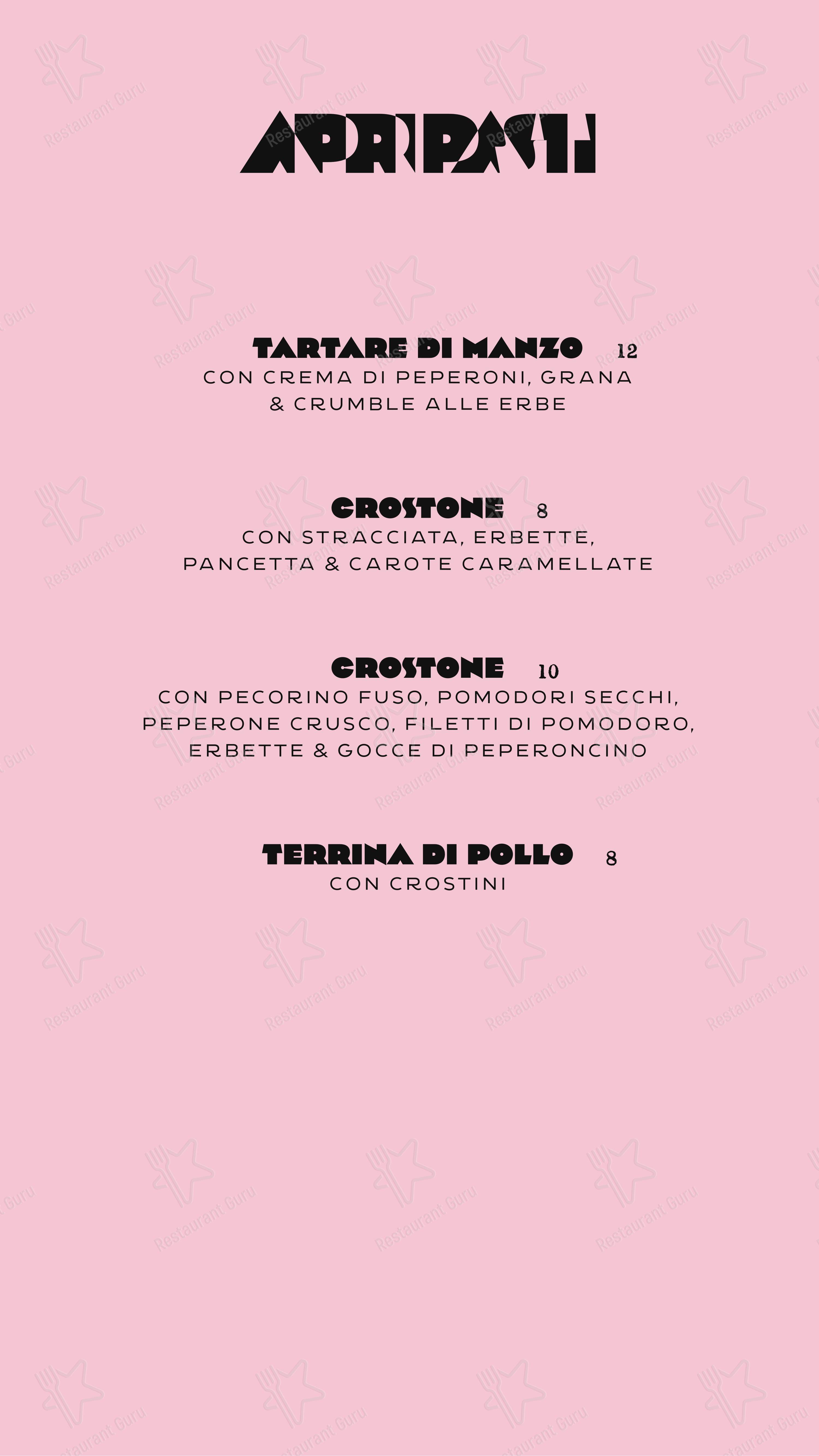 Menu per Depero Club in Rieti