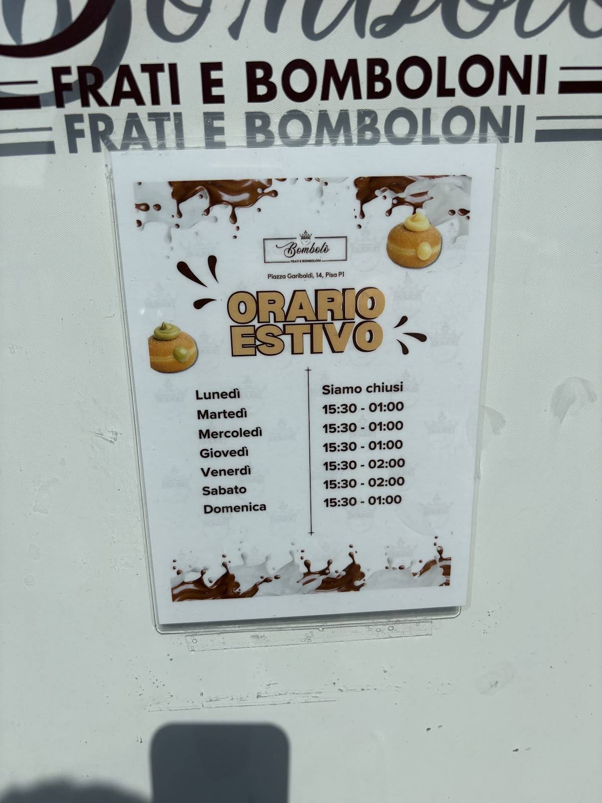 Menu di Bombolove Pisa 
