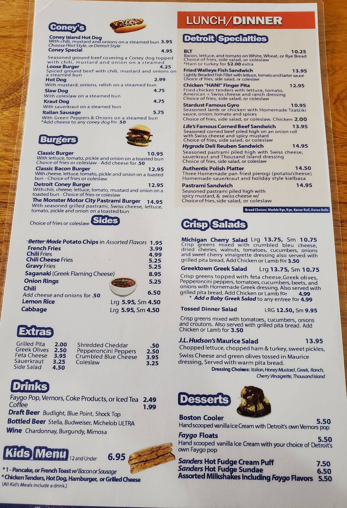 Menu at Detroit Coney Island restaurant, Palm Harbor, US Hwy 19 N