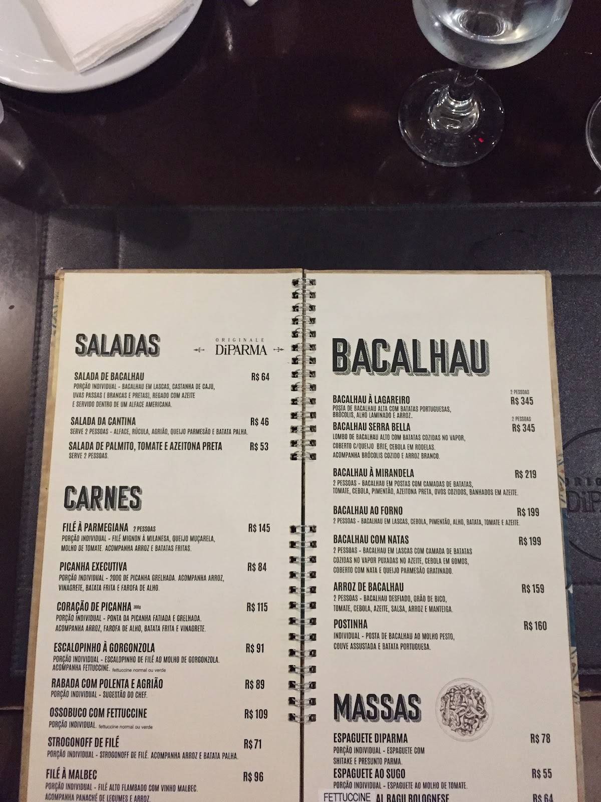 DiPARMA Restaurante cardápio