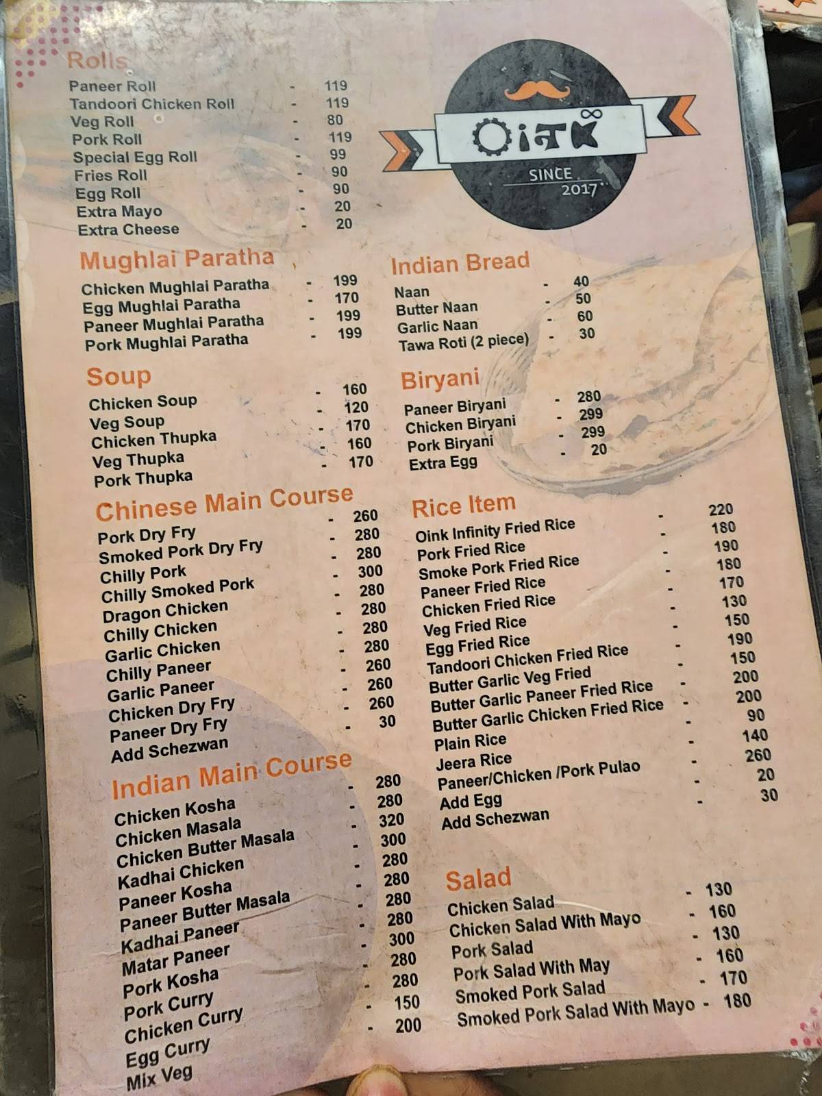 Oink Infinity menu