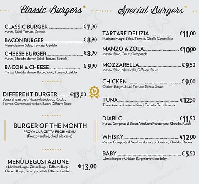 Menu di Different Burger 