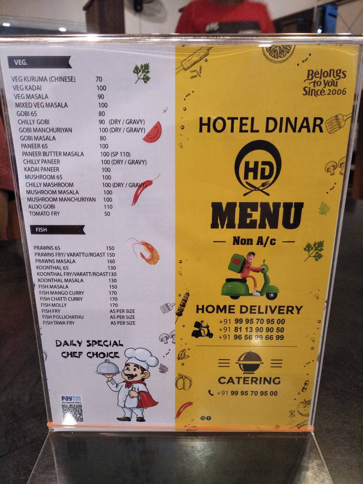 Dinar Hotel Manjeri menu