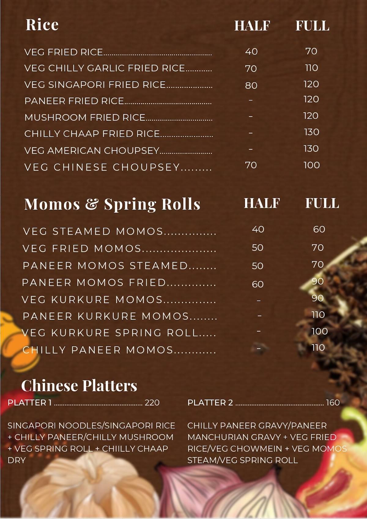 Dine O'clock menu