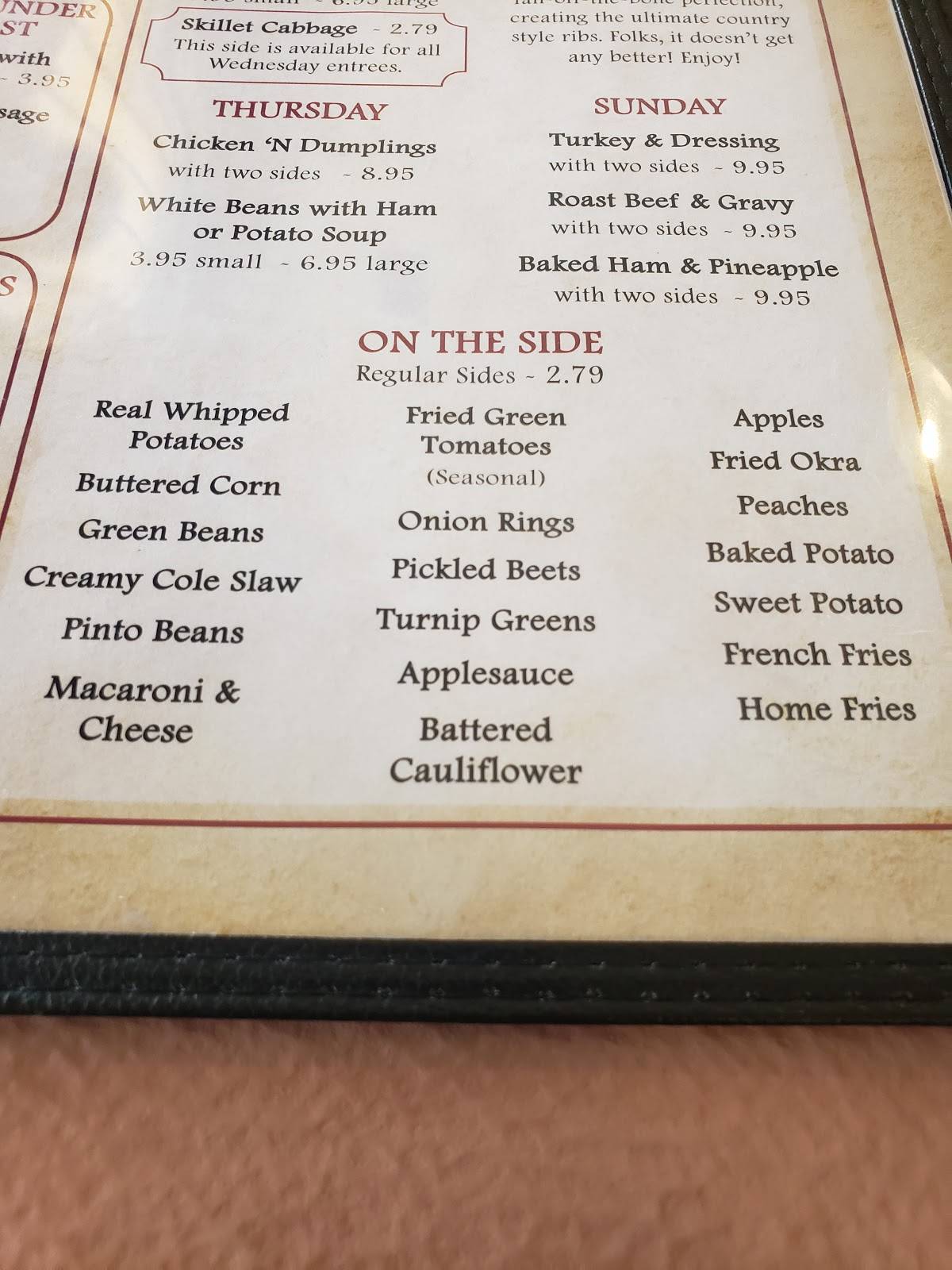 Menu at Dinner Bell Restaurant, Berea