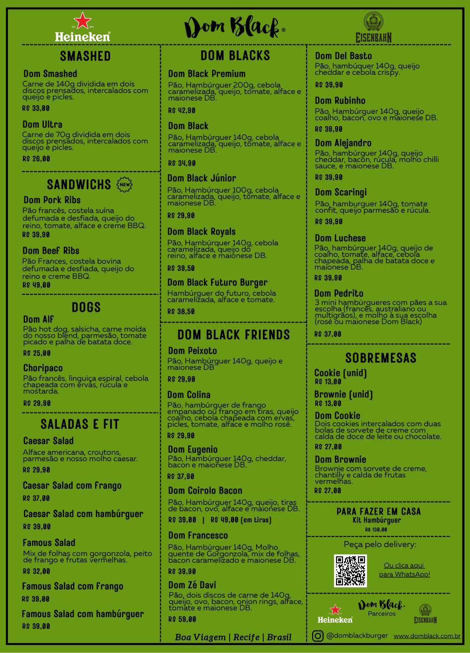 Dom Black Burger cardápio