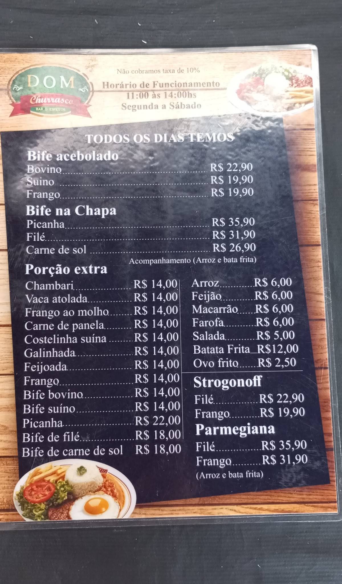 Dom Churrasco cardápio