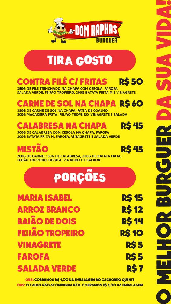 Dom Raphas Burguer cardápio