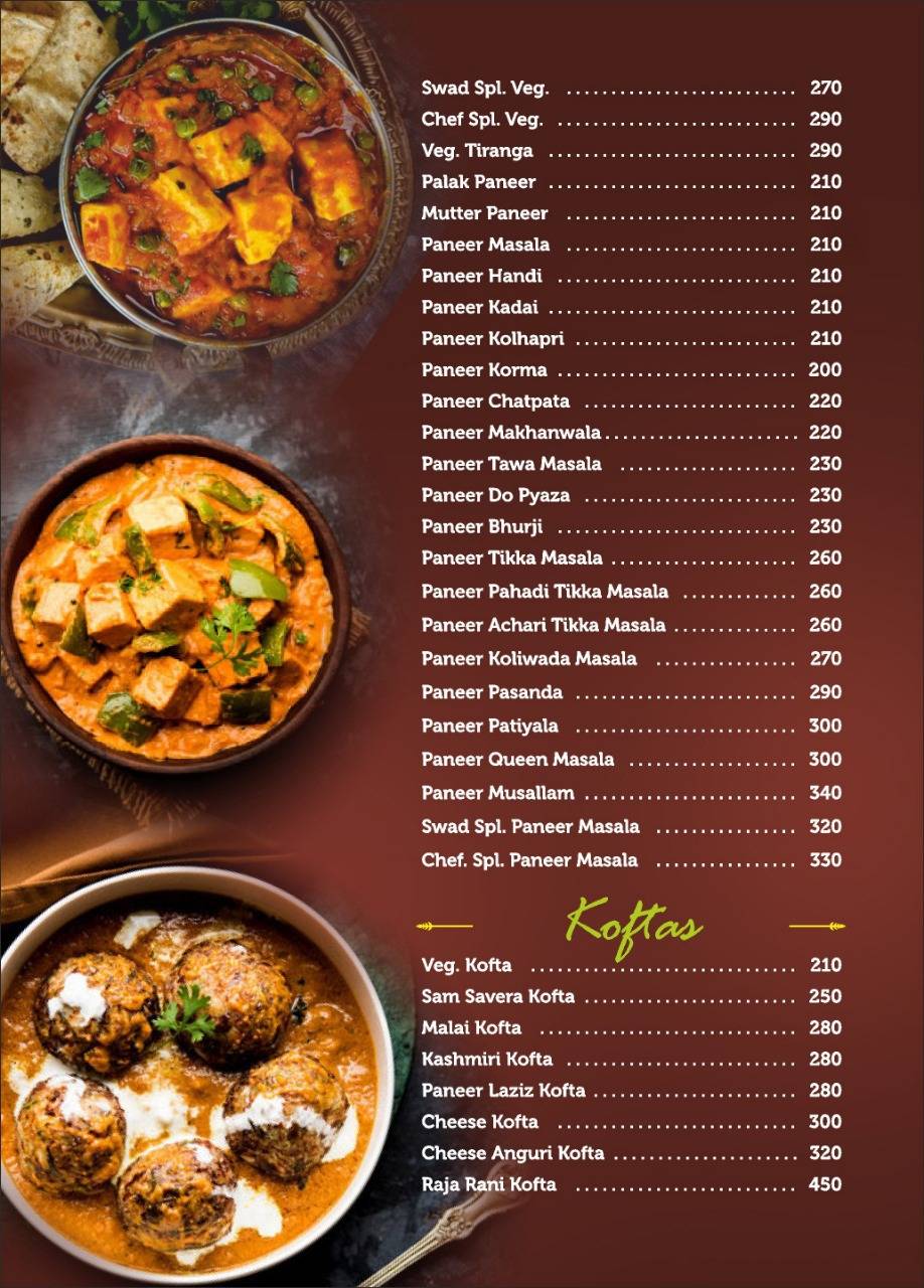 HOTEL SWAD FAMILY RESTAURANT menu