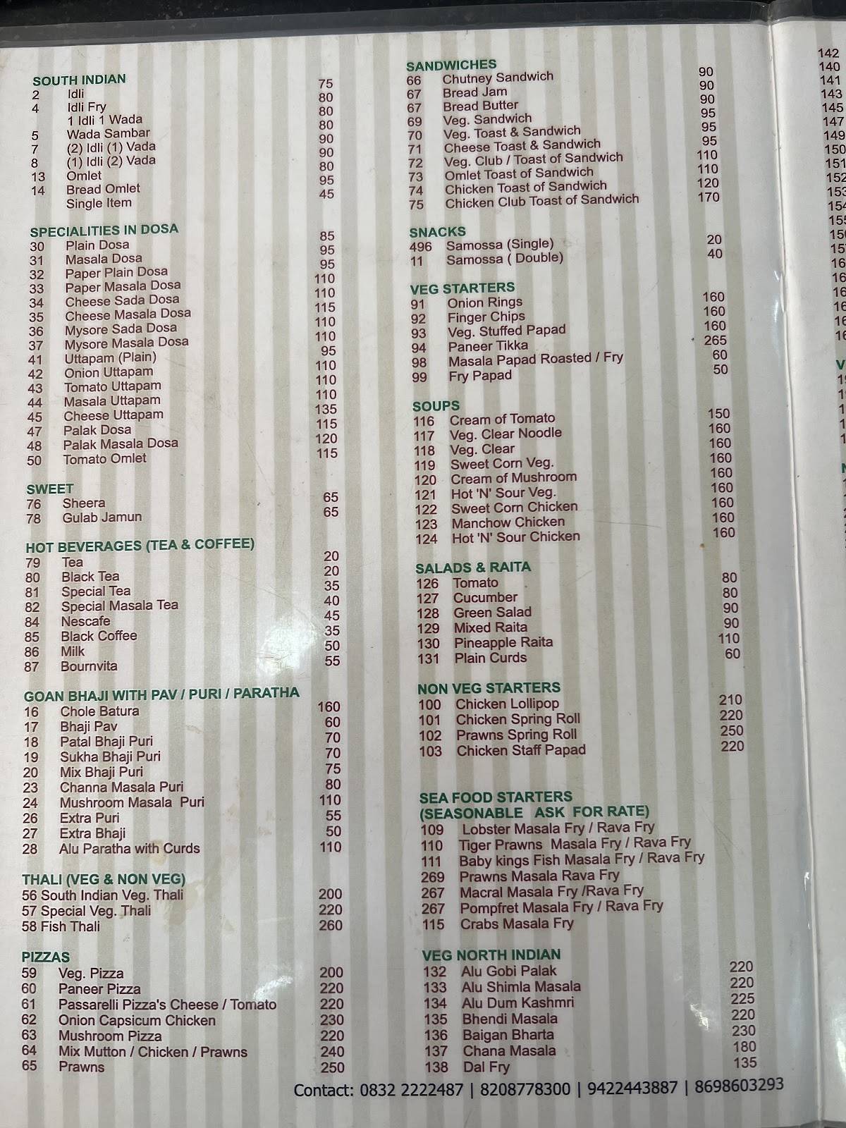 Shalimar Restaurant menu