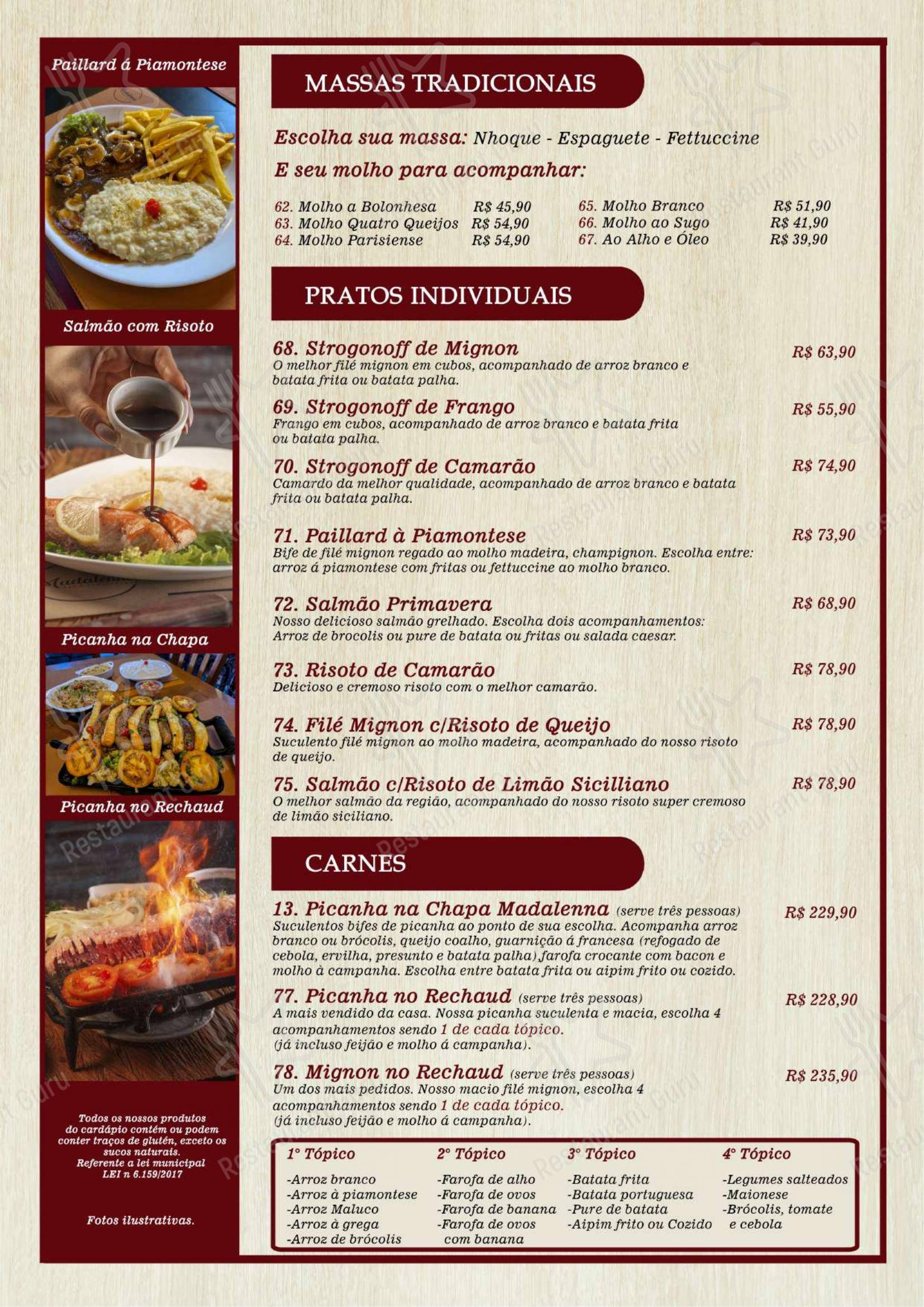 Madalenna Recreio – Bar, Restaurante e Pizzaria de Qualidade em Rio de Janeiro - Menu