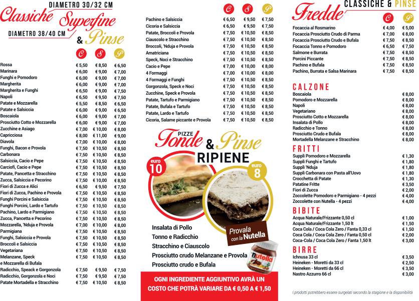 Menu di Doppiozero Pizza Tonda take away e delivery 