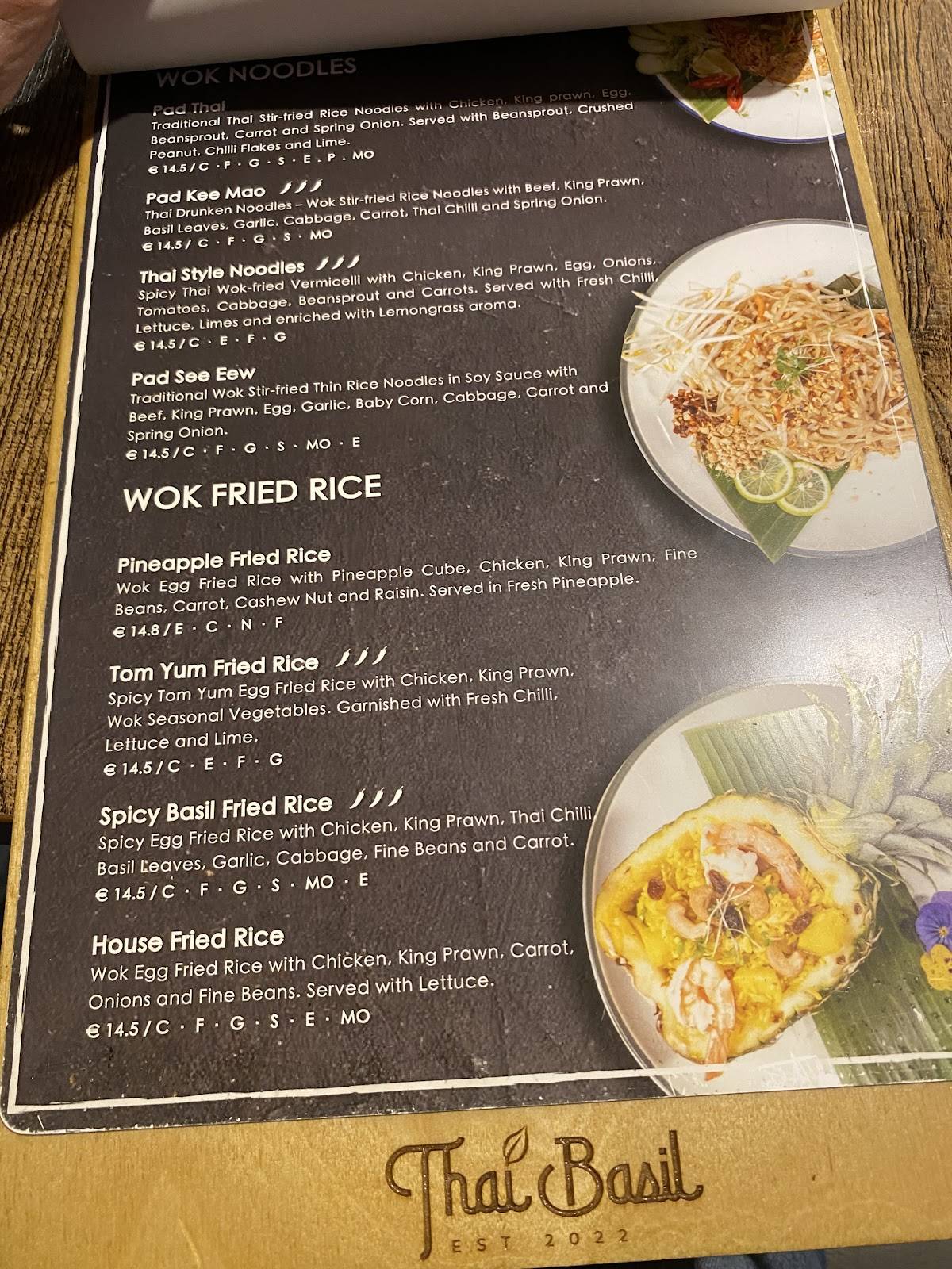 Menu at Thai Basil restaurant, Dublin, 3 Millennium Walkway