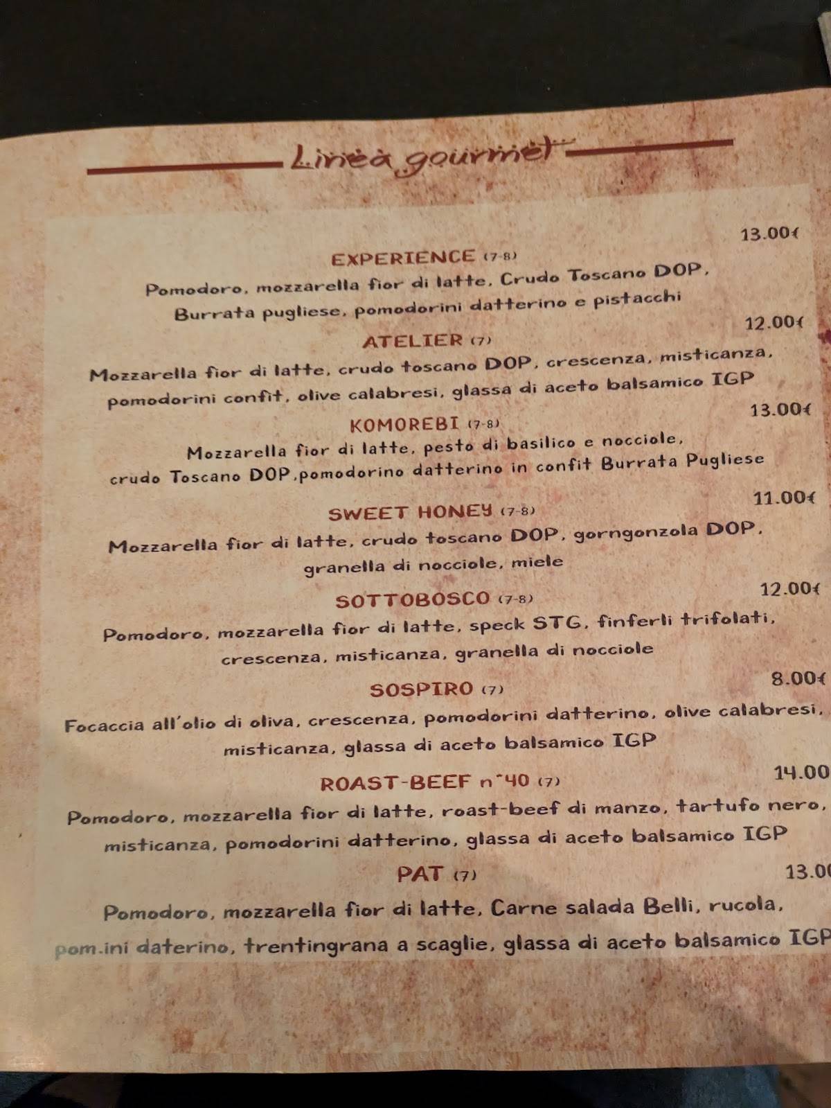 Menu di Durer Risto~Pizzeria 