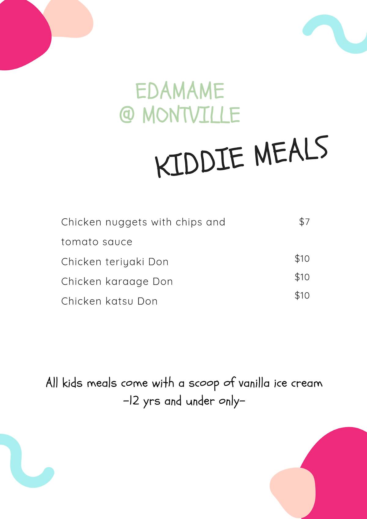 Menu at EDAMAME at Montville restaurant, Montville