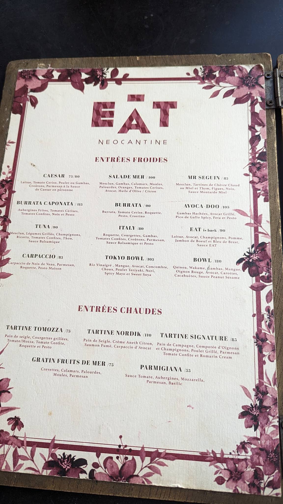 Menu de Eat Néocantine
