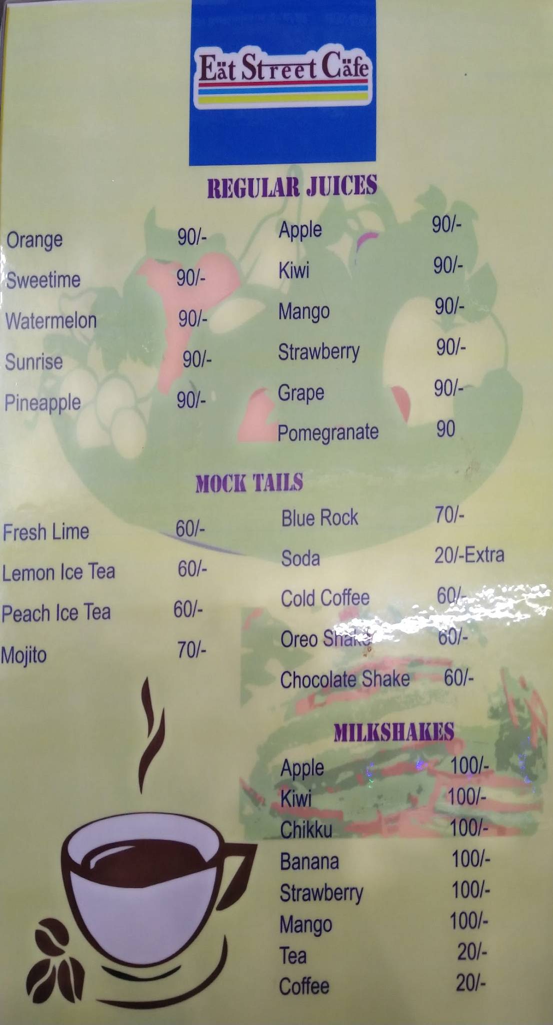 Eat Street Cafe menu