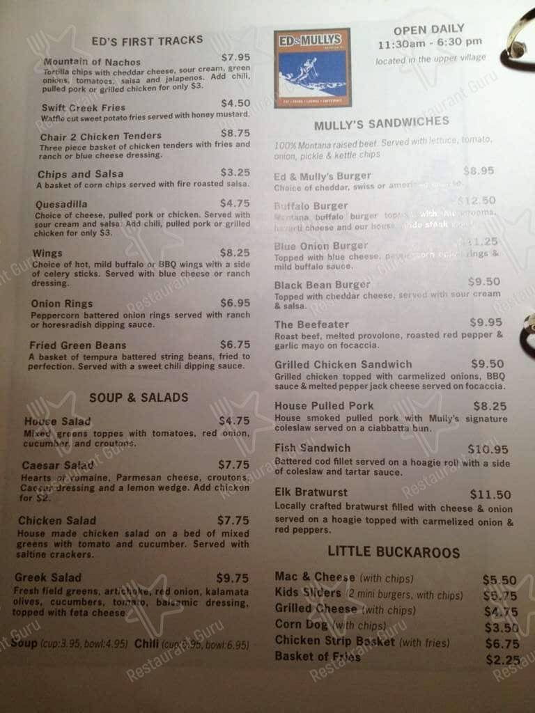 Menu at Ed & Mullys pub & bar, Whitefish