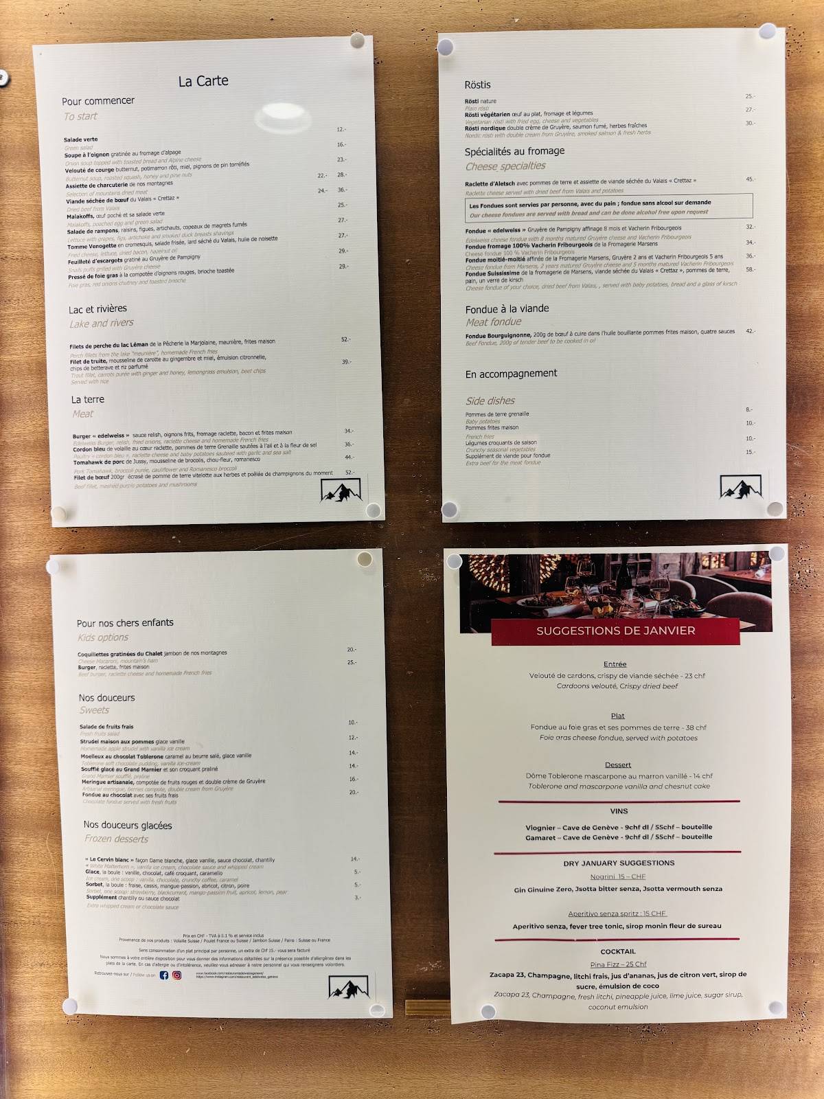Menu de Edelweiss restaurant