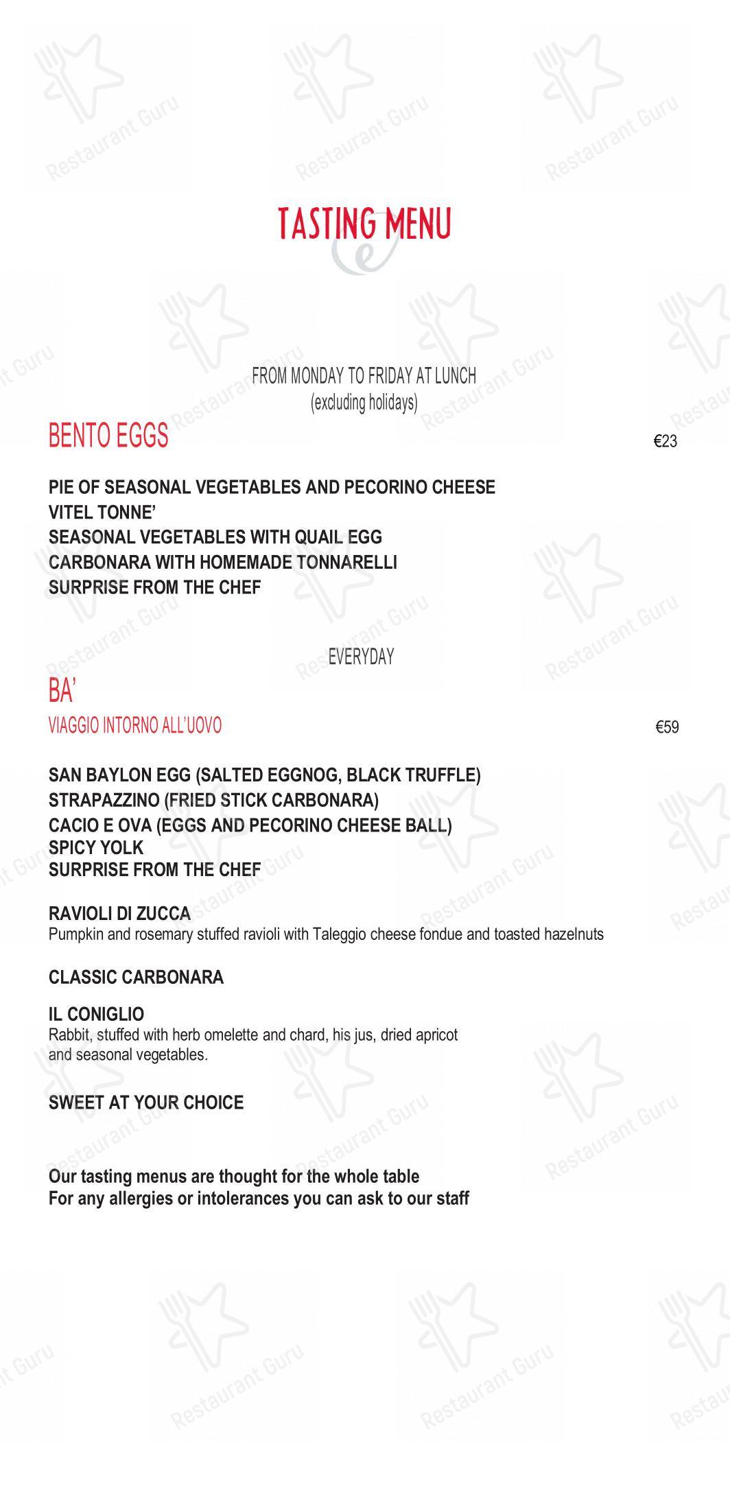 Menu di Eggs Roma - Menu