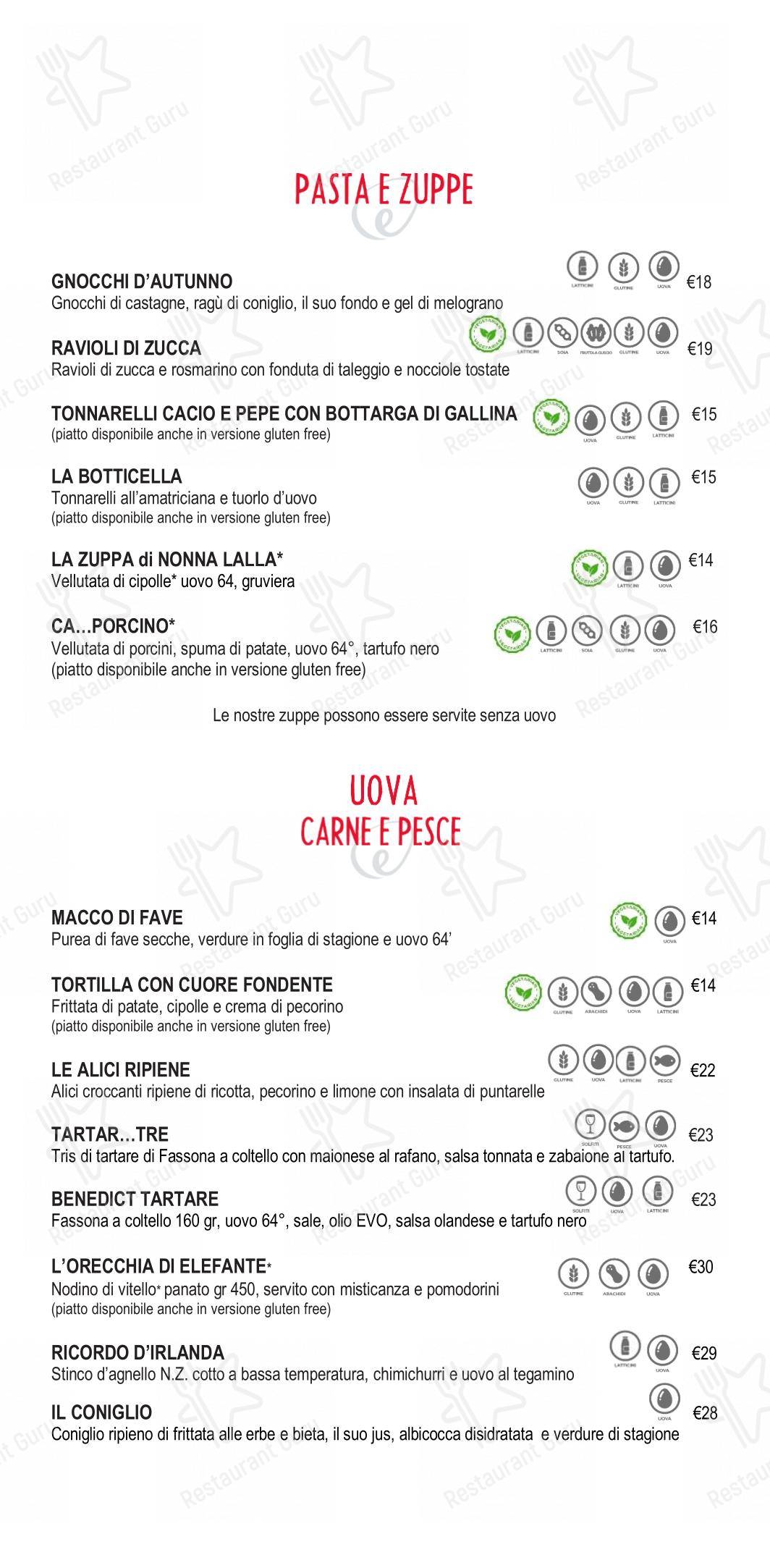 Menu per Eggs Roma caffè bar