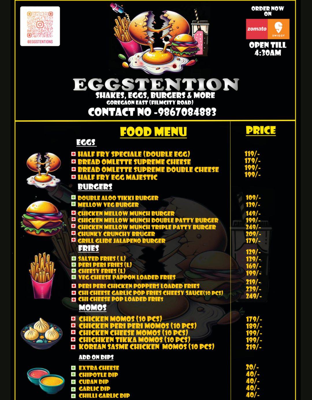 Eggstention - shakes,eggs, burgers & more. menu