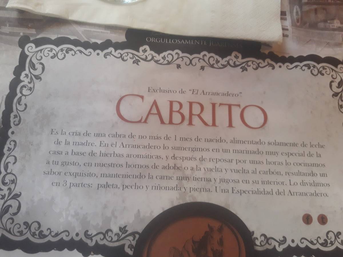 Carta de El Arrancadero Restaurant & Bar, Ciudad Juarez