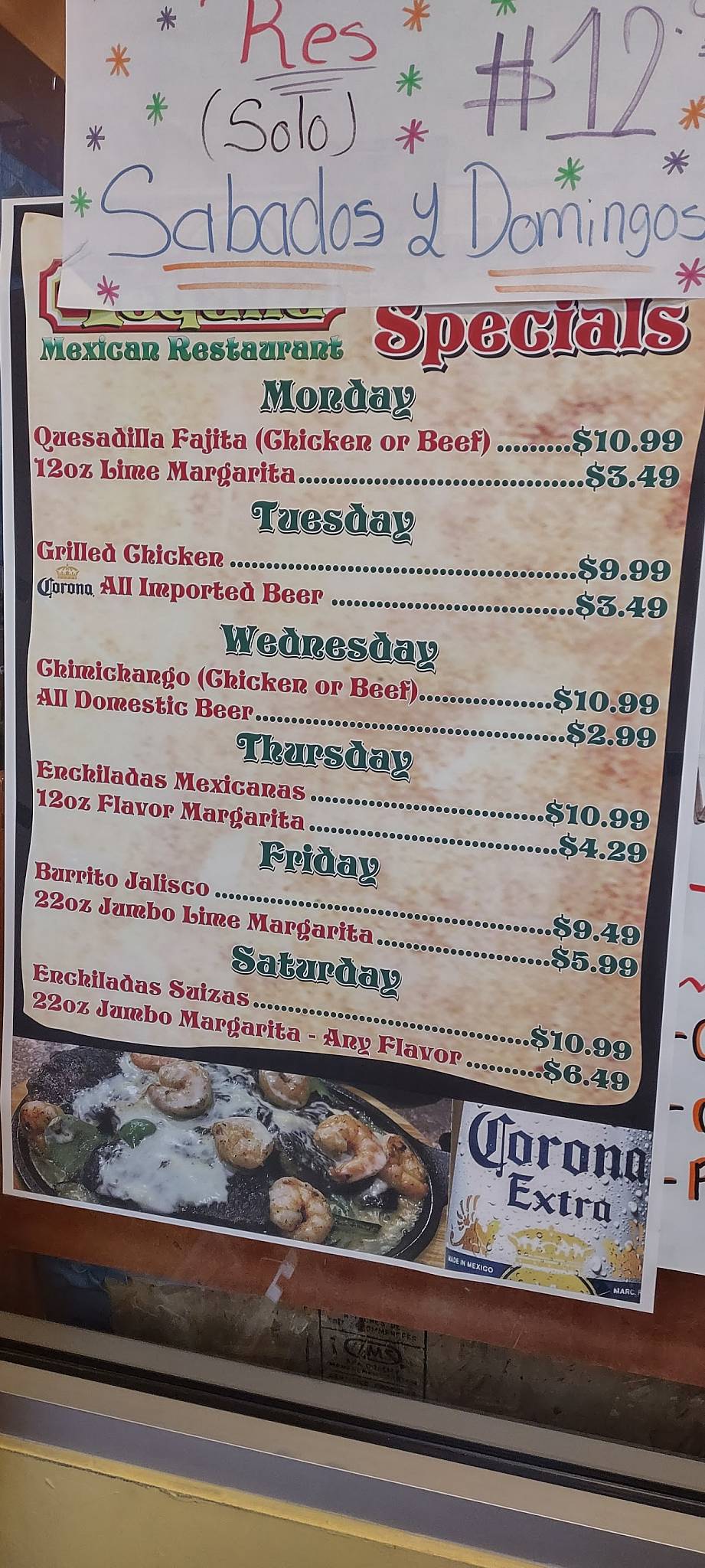 Menu at El Tequila Mexican Restaurant, Manitowoc