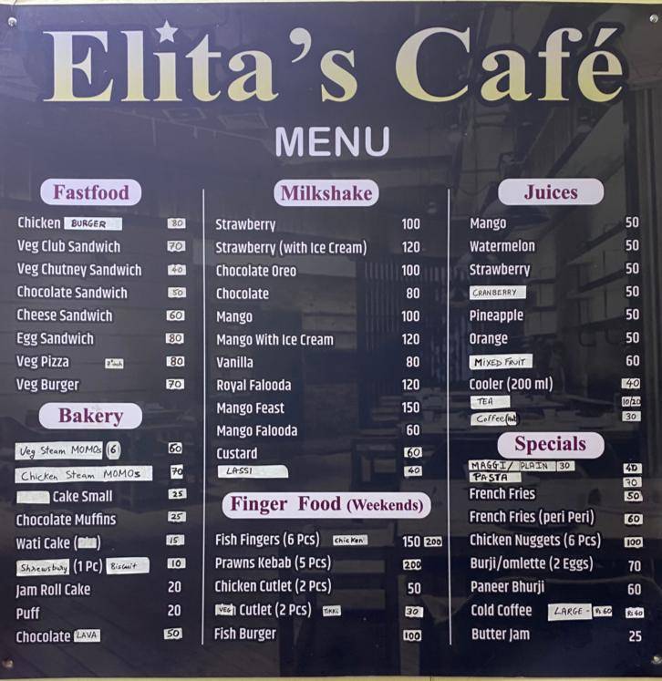 Elita’s Café menu