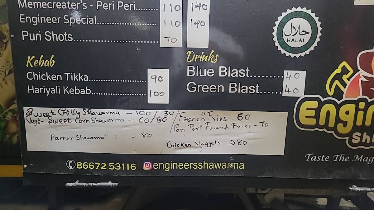Engineer's Shawarma menu
