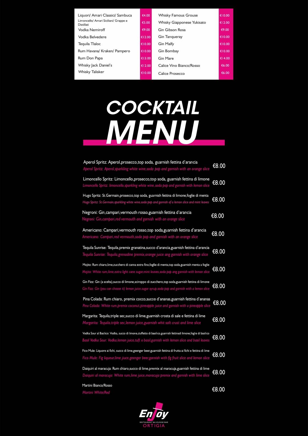 Menu di Enjoy Ortigia 