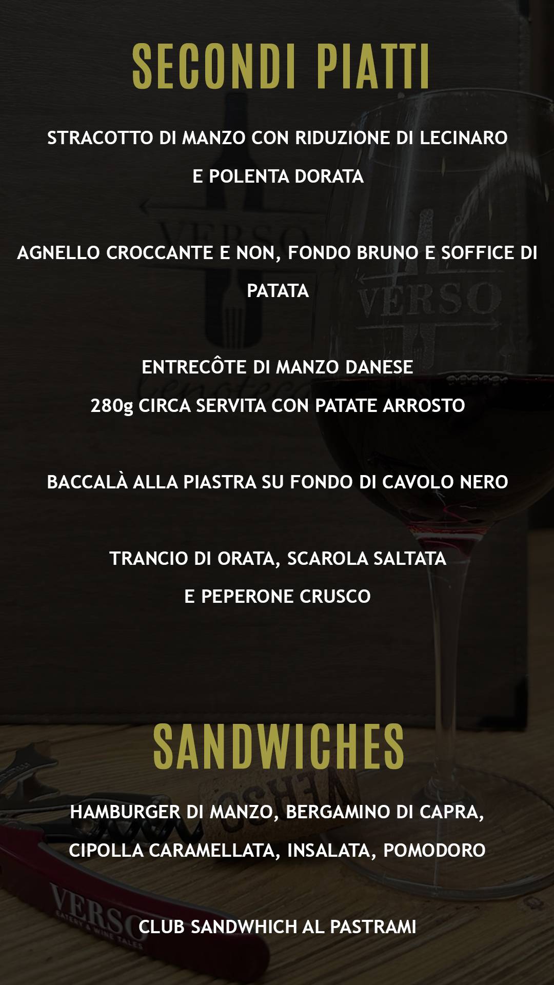 Menu de Verso - Vinosteria