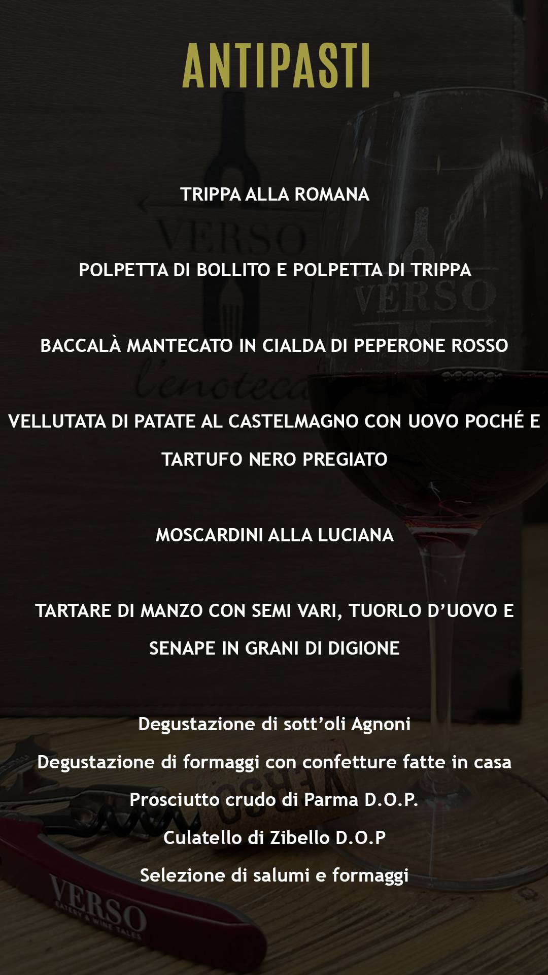 Menu de Verso - Vinosteria