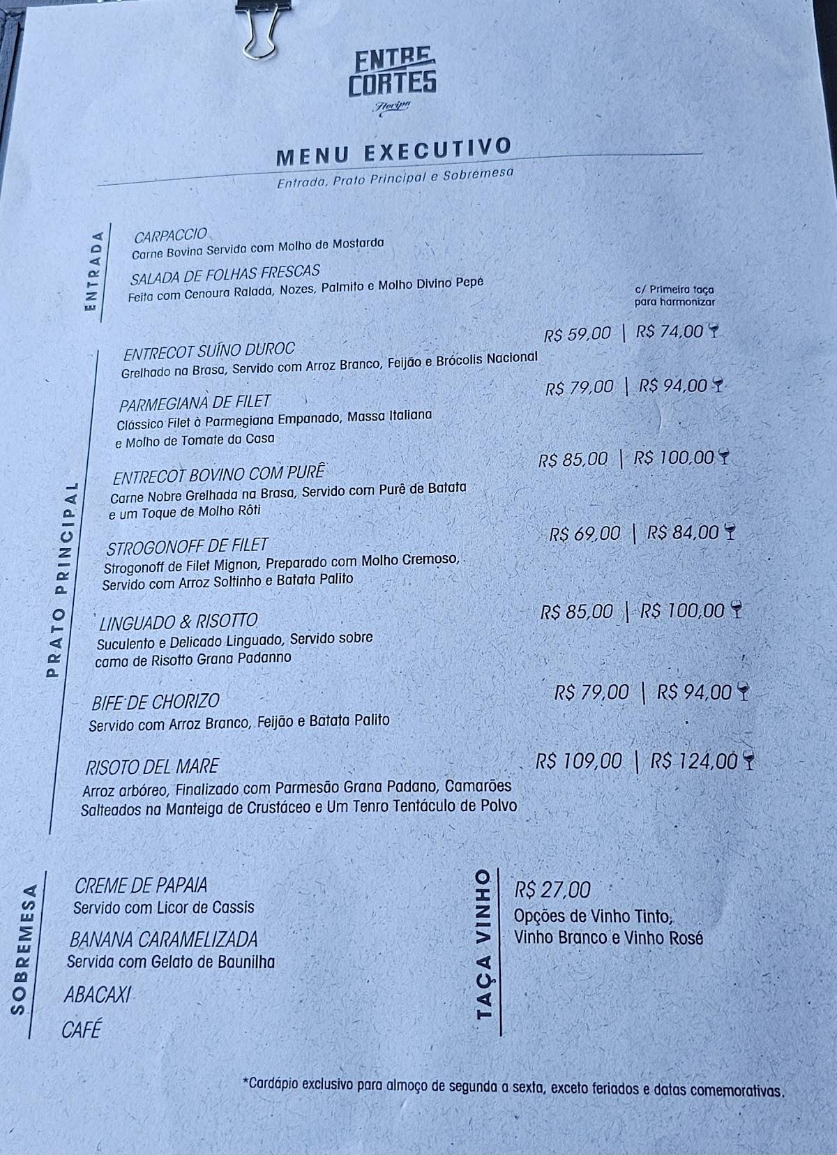 Entre Cortes Floripa cardápio