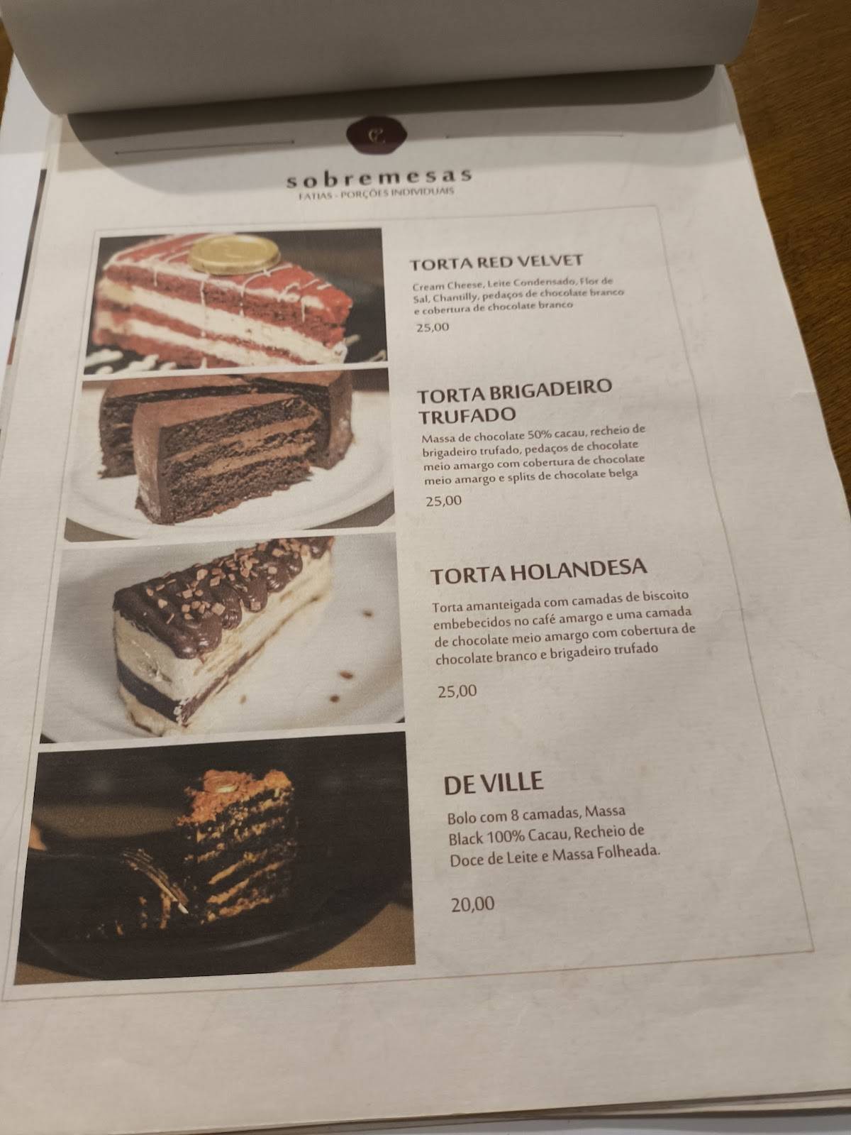 Espaço Caramelles cardápio